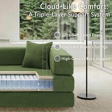 3-Seater Foldable Sofa Bed, 78'' Convertible Sleeper Sofa, Spring Folding Floor Couch With With Pillow Back Support Armrest, 4-In-1 Futon Sofa Bed For Living Room - Green - View 6