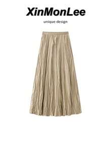 Women's Solid Color Casual Versatile Daily Wear Skirt - Khaki - View 1