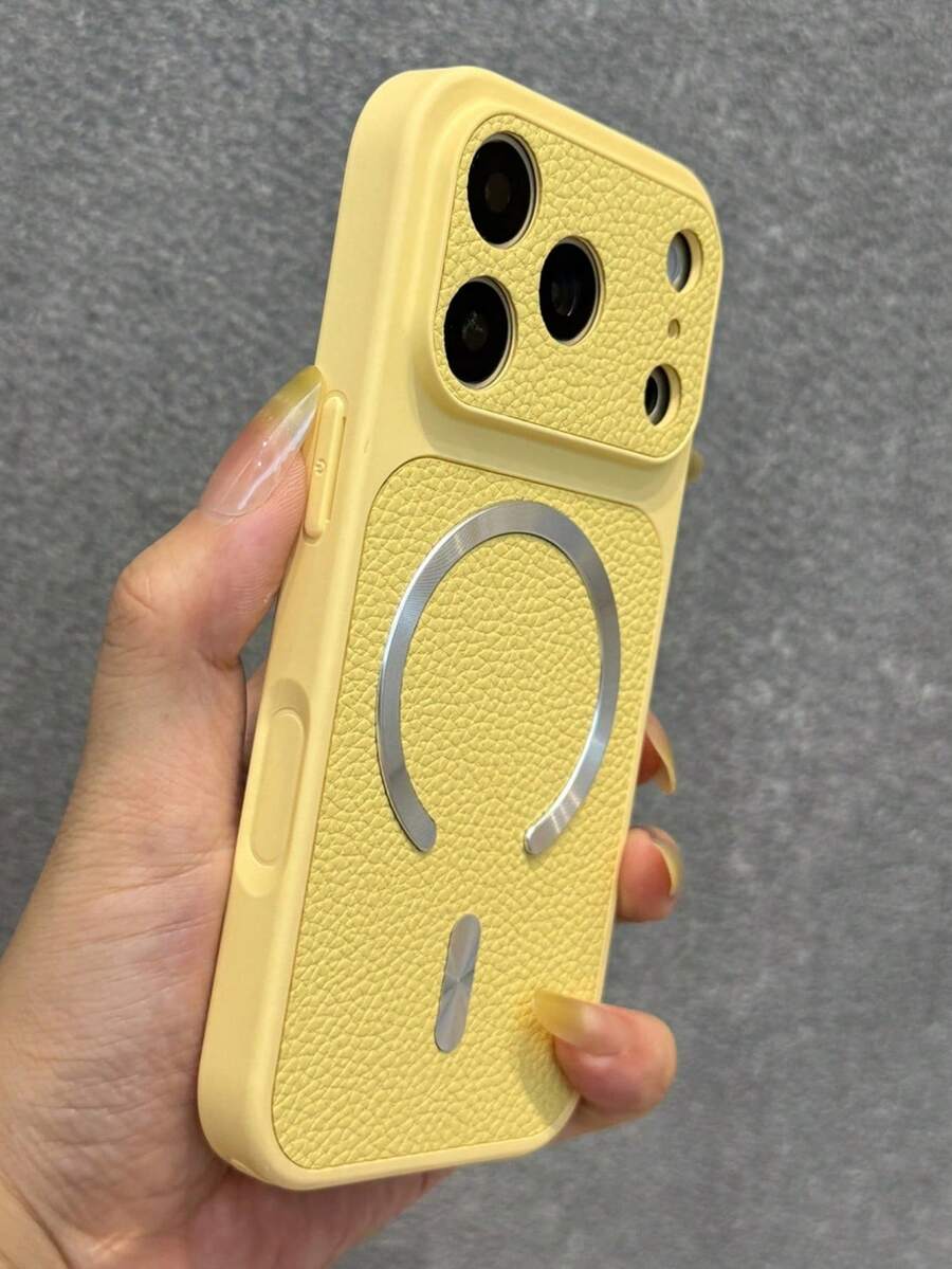 頂級荔枝皮紋 CD 圖案磁吸無線充電手機殼，相容 iPhone 18 Pro Max 18 Pro 17 Pro Max 17 Pro 16 Pro Max 15 Pro Max 14 Pro 13 12，奢華啞光鏡頭保護防震緩衝背蓋