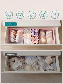 3pcs/Set Pink Foldable Drawer Organizer Set, Non-Woven Lingerie & Bra Storage Bins, Large Capacity Closet Dividers For Socks & Scarves, Aesthetic Bedroom & Dorm Room Organization Essentials. - Pink - View 4
