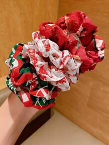6pcs Cute Girl's Christmas Print Hair Scrunchies, Decorated With Santa Claus And Christmas Tree Holiday Patterns, Sweet Party Hair Accessories, Suitable For Dressing Up - Mixed color - View 3