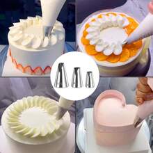 3pcs Stainless Steel Easy-To-Use V-Shaped Wavy Cake Decorating Piping Tips, Large + Medium + Small, Saint-Honoré Cake & Cookie Decorating Stainless Steel Tubular Piping Tips - Multicolor - View 9