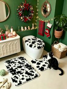 1pc 2D Printed Cow Pattern Bathroom Rug, Bath Mat, Bathroom Carpet, Door Mat, Small Rug, Carpet, Floor Mat, Home Decor, Area Rug, Outdoor Mat, Home Decor, Area Carpet, Bedroom Rug, Washable Carpet - Multi-color a - View 3