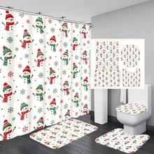 1pc/4pcs Cartoon Scarf Snowman Pattern Multifunctional Bathroom Decor Shower Curtain Set, Free 12 Hooks, Premium Holiday Atmosphere, Bathroom Mat, U-Shaped Rug And Round Toilet Lid Cover, Suitable For All Occasions, Bathroom Set - Cartoon Snowman Scarf - View 8