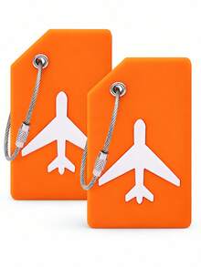 2/1pc Orange Silicone Luggage Tags With Name Card, Flexible Travel Identification Set, Suitable For Suitcases, Carry-On Bags, Backpacks And Airplane Travel/Set - Multicolor - View 1