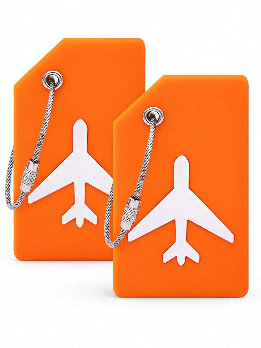 2/1pc Orange Silicone Luggage Tags With Name Card, Flexible Travel Identification Set, Suitable For Suitcases, Carry-On Bags, Backpacks And Airplane Travel/Set - Multicolor - View 1