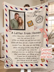 Personalized Custom Photo & Text Fleece Blanket, Vintage Envelope Letter Design Throw Blanket, Customized Memorial Gift, Soft Lightweight Sofa Bed Decor Blanket - Multicolor - View 7
