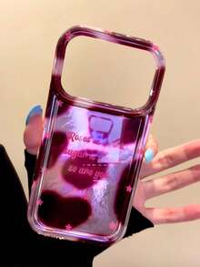 Ins Korean Style Cherry Red Full Screen Stars Hearts Leopard Print English Text Phone Case Compatible With Apple 18 Pro Max 17 Pro New 16 Pro Women's 15 Pro Full Coverage Hard Shell - Red - View 4