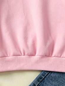 Kids Casual Long Sleeve Cartoon Bear Letter Graphic Hoodie With Drawstring, Drop Shoulder Pullover Sweatshirt For Fall Streetwear - Pink - View 7
