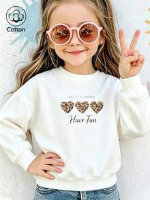 ملابس علوية رياضية كاجوال لطيفة للأطفال بياقة دائرية مع طباعة قلب نمر ونص "See All Is Reality Have Fun"، ملابس علوية بيضاء بأكمام طويلة - أبيض - مشاهدة 9