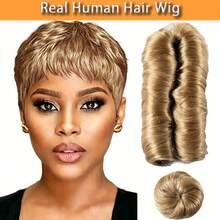 28pcs Brazilian Human Hair Extensions Human Hair With A Closure, These Short Hairpieces For Women Feature Straight Short Human Hair Wigs Ideal For Party Cosplay Festivals Halloween Costume - Multicolor - View 8