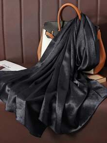 Crinkled Satin Headscarf, No Gift Box Included - SPZ-black - View 2