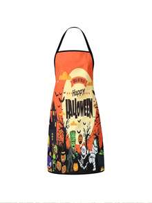 1pc/2pcs/4pcs Halloween Themed Kitchen Apron, Happy Halloween Pumpkin Bat Ghost Print Apron, Festive Party Costume Apron, Halloween Gift - Multicolor - View 10