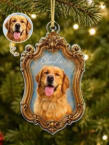 Personalized Pet Photo Christmas Ornament, Custom Acrylic Xmas Tree Hanging Ornament With Vintage Golden Frame, Customized Cat & Dog Portrait Keepsake Gift For Pet Lovers - Multicolor - View 13