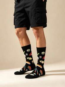 1 Pair Unisex Sushi Jacquard Mid-Calf Socks, Creative Fun Food Pattern, Comfortable Casual Socks, Autumn - Multicolor - View 4