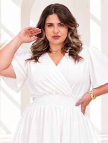 Duna Women's Plus Size Wrap Midi Dress With Short Sleeves - 查看 4