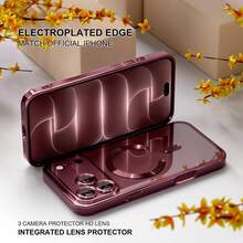 Magnetic Transparent Phone Case, Compatible With IPhone 18 Pro Max 18 Pro, With Camera Lens Protection, Electroplated Frame, Thin Soft TPU Protective Shell, Suitable For 17 Pro Max 16 Pro Max 15 14 Plus 13 12 11 XS Max XR 7 8 Plus SE 2022 - Cherry Red - View 7