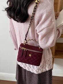 Women's Zippered Bag, One Size - Burgundy - View 6