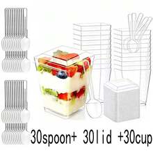 100/50/30/20/10pcs 5oz Square Dessert Cups With Lids And Spoons - Clear Reusable Party Cups, Suitable For Yogurt/Ice Cream/Cream Cake - Wedding, Birthday, Christmas, Eid Celebrations (Stackable) - Multicolor - View 15