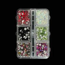 1 Box 6-Grid Mixed Color Round Rhinestone Nail Art Gems, Colorful Flat Bottom Nail Gemstone Set, DIY Nail Decoration, Suitable For Christmas DIY Nail Design And Daily Wear - Multicolor - View 13