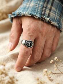 1pc Lucky Black Ring, Fashionable Personalized Popular European & American Vintage Style, Suitable For Daily Wear - Multicolor - View 3