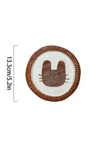 2pcs Vintage Brown Rabbit Pattern Ceramic Plates, Retro French Asymmetrical Edge Dessert Dish, Can Be Paired With Cups, Cakes, Snacks, Fruits, Suitable For Holiday Celebrations, Gatherings, Parties - Multicolor - View 3