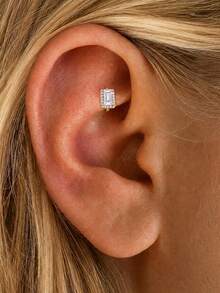 EleRunis 1 Buah Anting Hoop Rook Conch Klasik Tidak Beraturan CZ Perak Sterling 925 Berlapis Emas 18K untuk Tulang Rawan Telinga Atas Helix untuk Wanita, Pemakaian Sehari-hari dan Pesta - Emas - View 5