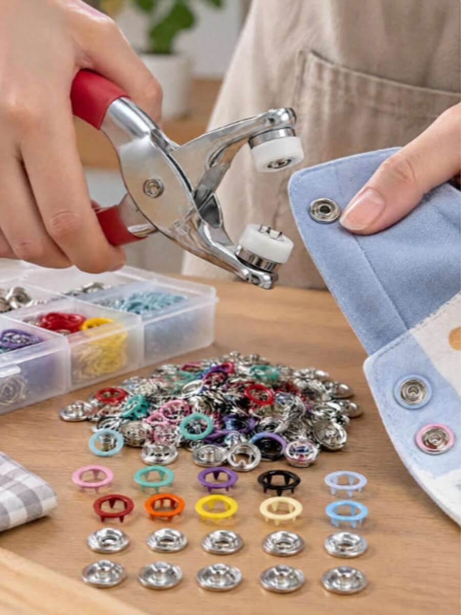 Bộ nút bấm 5 móng 202/102/1 cái, nút đinh tán kim loại chịu lực kèm dụng cụ ép tay, dễ lắp đặt, bền bỉ, phụ kiện sửa chữa quần áo DIY cho áo khoác, túi, da, giày và đồ thủ công handmade