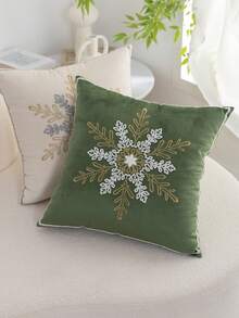 1件裝聖誕綠色雪花刺繡枕套，適合室內裝飾、聖誕裝飾，四季通用，不含枕芯 - 綠色 - 查看 7