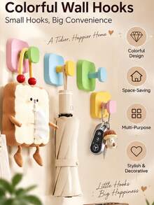 2pcs Creative Macaron Square No-Drill Key Holder Hooks, Multi-Function Wall Adhesive Storage Hooks, Foldable Rotating Hooks For Keys, Umbrellas, Tissues, Bags And Small Items, Home Storage Organizer For Entryway, Bedroom, Bathroom - Multicolor - View 3