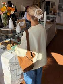Vivid Style Cream Yellow Knitted Cardigan Women's Round Neck Button-Up Loose Oversized Dropped Shoulder Lantern Long Sleeve Comfortable Knit Sweater Jacket - Yellow - View 8