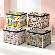 1pc Thick Non-Woven Fabric Fairy Tale Cartoon Multi-Pattern Collection Printed Double Handle Zipper Storage Box Large Capacity Multifunctional Home Storage Box Suitable For Bedroom Dorm Bathroom Can Be Used As Laundry Basket - Multi-color - View 2