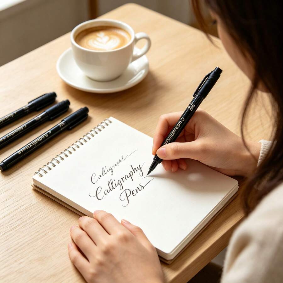 9pcs Soft Tip Calligraphy Pen Set, 4 Nib Sizes (Brush/Medium/Fine/Extra Fine), Suitable For Calligraphy, English Handwriting Art, Sketching, Journaling