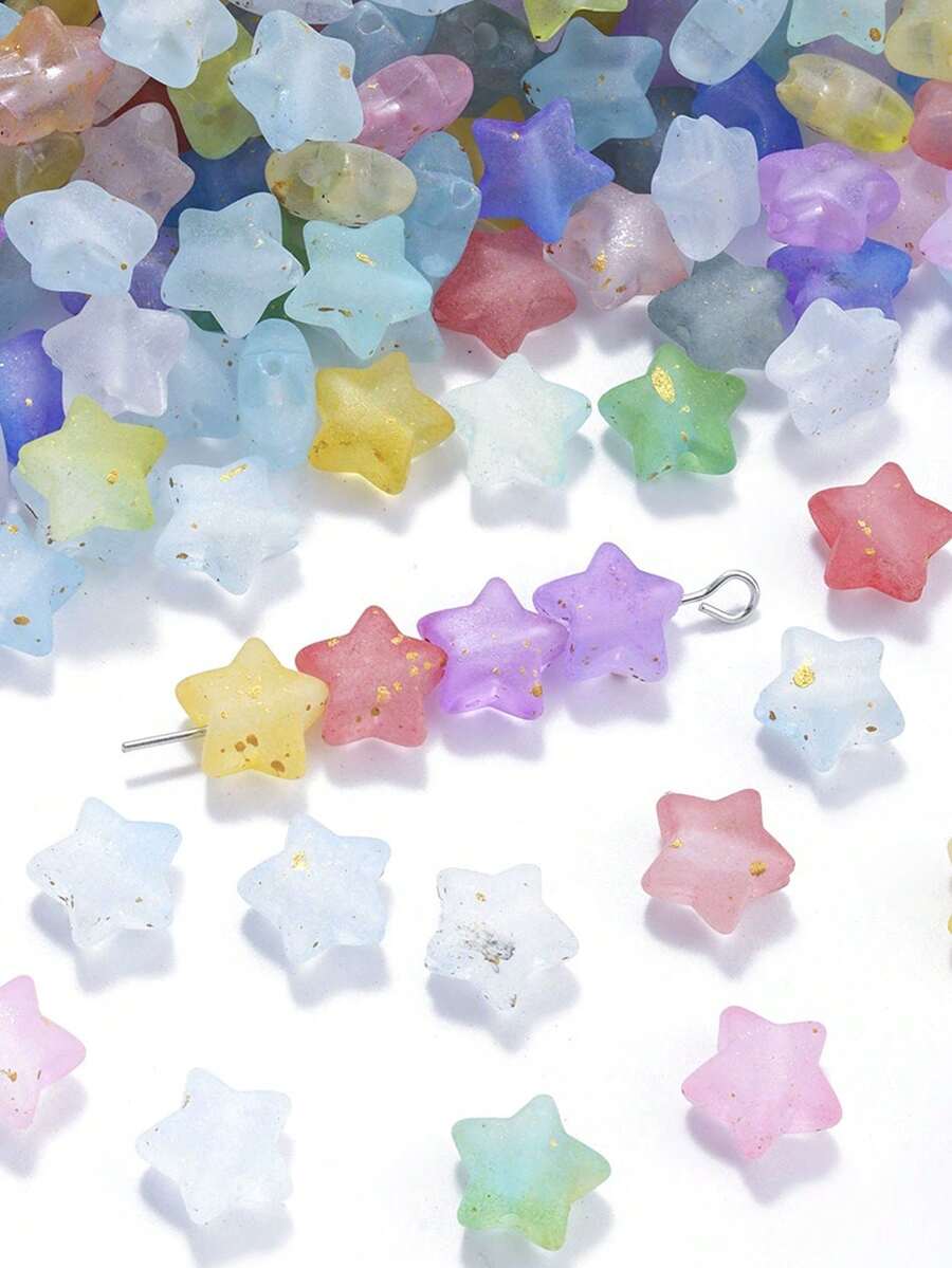 100pcs Blue-Purple Frosted Star-Shaped Beads - Perfect For Jewelry Making, Bracelets, Earrings, Necklaces - Colorful Matte Frosted Acrylic Craft Additions, Pendant Additions, Jewelry Making Pendants - Multicolor - View 1