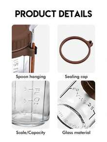 Meoky 12oz/350ml [1pc] Overnight Oats Jar With Spoon And Lid, Sealed Oats Container With Measurement Scale, Mason Jar With Lid, Portable Cereal Container - Coffee Brown/1pcs - View 6
