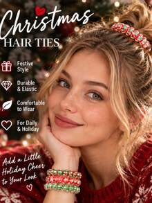 2pcs/Random Style Christmas Element Spiral Hair Tie Hair Accessories Set, Holiday Party Christmas Wear, Exquisite Gift - Multicolor - View 2