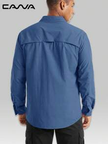 Cavva Men's Spring Outdoor Fishing Shirt, Solid Color Soft Lightweight Breathable Long Sleeve Shirt, Suitable For Hiking, Camping And Work Wear - Royal Blue - View 3