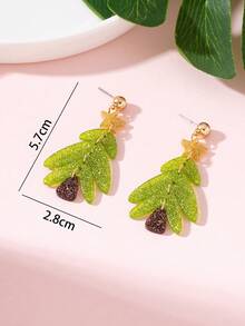 1 Pasang Anting-Anting Fashion Wanita Motif Patchwork Pohon Natal Berkilau, Cocok untuk Pesta Liburan dan Hadiah - Lime Green - View 4