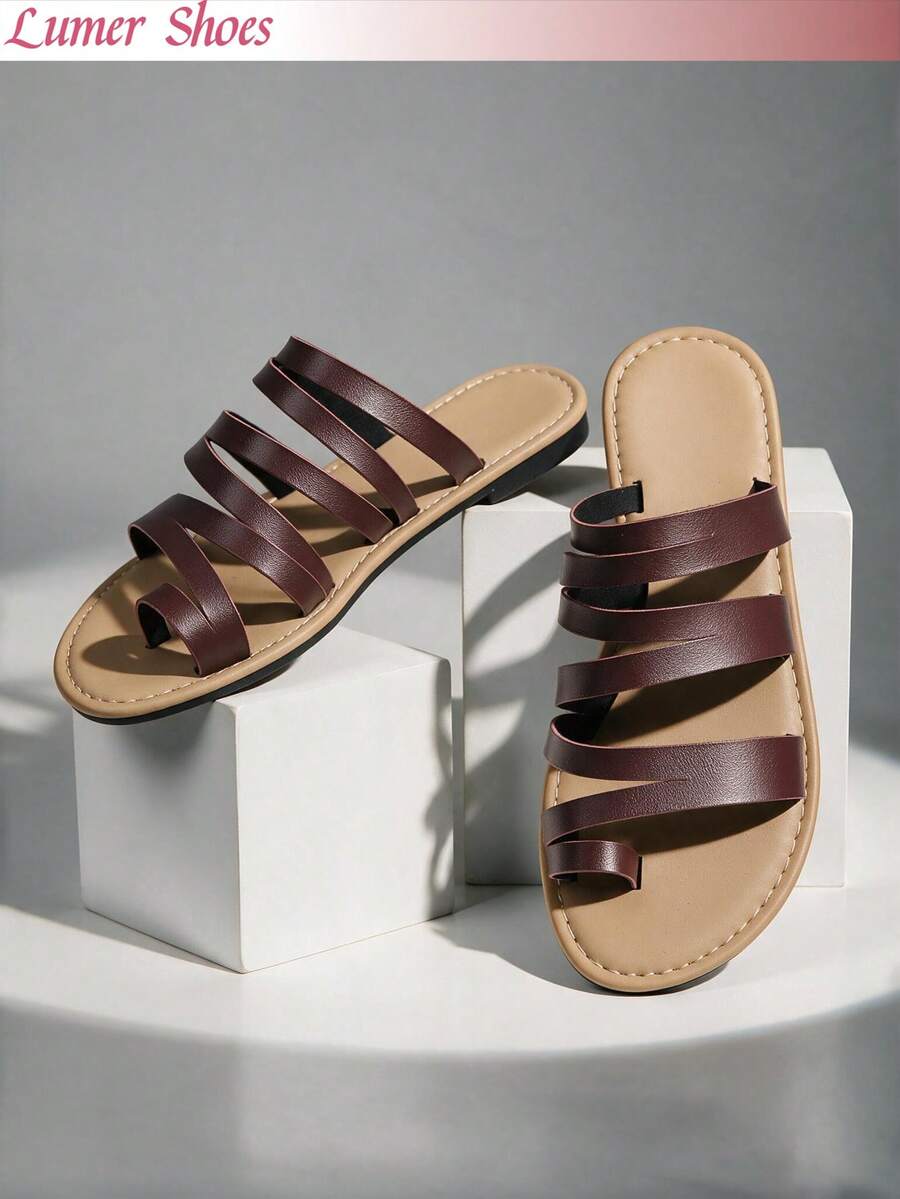 Lumer Vintage Summer Flat Sandals, Multi-Strap Toe Roman Design, Open ...
