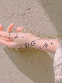 1pc Herbal Juice Semi-Permanent Magic Tattoo Sticker, Moon Butterfly Star Planet Pattern, Long-Lasting 14 Days, No Fading, No Reflection, Temporary Tattoo For Arm, Waist, Abdomen, Back And Body - Blue - View 4