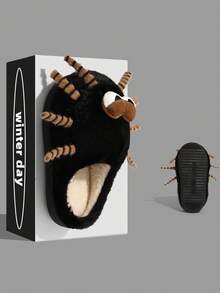 Men's Thick Sole Spider Plush Slippers, Fluffy Cute Women's Closed Toe Slippers For Autumn/Winter - Black - View 7
