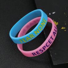 2pcs/Set RESPCET ALL+FEAR NONE Inspirational Sports Silicone Wristbands For Men - Pink + Blue - View 1