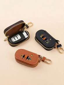 Key Storage Bag, Cute Cat Print PU Leather Key Organizer, Gold Zipper Lobster Clasp Pendant, Portable Oval Earphone Protective Case; Suitable For Students, All Seasons, Daily Commute, Shopping, Valentine's Day Birthday Gift, Small Bag Charm For Portable Storage And Small Gifts - Multicolor - View 6
