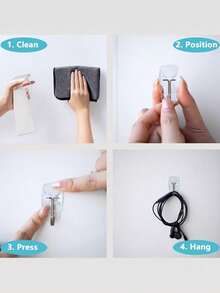 6pcs Hooks With 6 Removable Adhesive Strips, Damage-Free Heavy Duty Wall Hooks With Backing Adhesive, Tool-Free Hanging Hooks - Clear - View 8