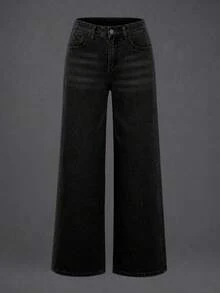 Women's Comfortable Slim-Fit Light Blue Straight-Leg Jeans - An Ideal Choice For Everyday Wear Casual Black Fall - Black - View 6