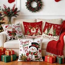 4pcs/1pc Cute Deer Christmas Illustration Pattern Pillow Case Without Insert, Single-Sided Printed Pillow Case, Suitable For Living Room Bedroom Home Decor, All-Season Pillow Case - Multicolor - View 8