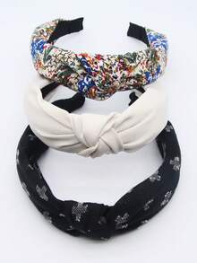 3pcs/Set Floral Fabric Solid Color Women's Non-Slip Headband Fashion Hair Accessory For Face Washing Makeup Casual Hair Styling Tool - Multicolor - View 1