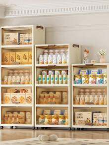 Kitchen Foldable Storage Cabinet, 32cm Front, Plastic Material, Flip-Top Storage Cabinet, Easy Assembly, Countertop Spice Rack, Kitchen Organizer, Suitable For Oil, Salt, Sauce, Dust-Proof Design, Stylish And Durable, Also Suitable For Home Living Room, Dining Room Storage, Space-Saving - Multicolor - View 2
