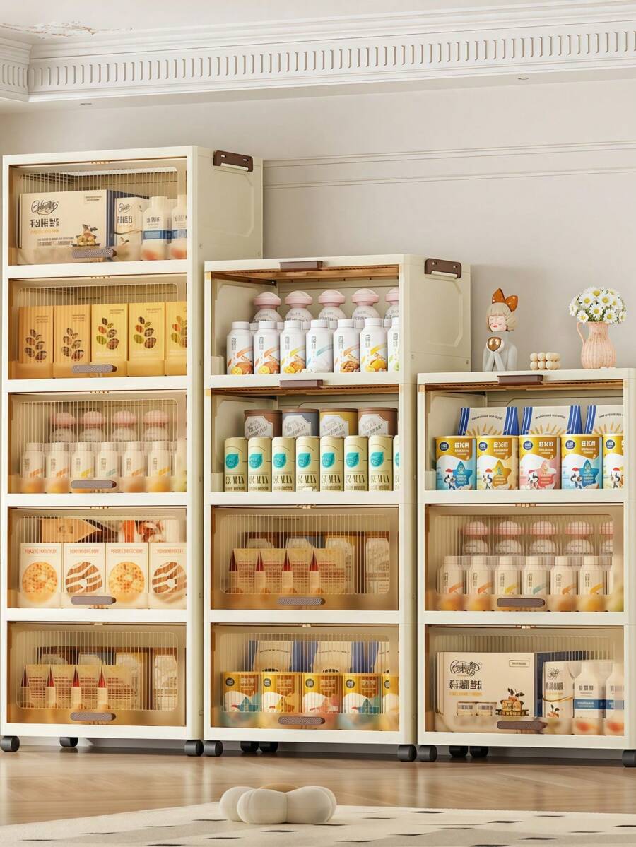 Kitchen Foldable Storage Cabinet, 32cm Front, Plastic Material, Flip-Top Storage Cabinet, Easy Assembly, Countertop Spice Rack, Kitchen Organizer, Suitable For Oil, Salt, Sauce, Dust-Proof Design, Stylish And Durable, Also Suitable For Home Living Room, Dining Room Storage, Space-Saving