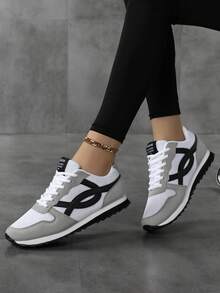 Women's Vintage Round Toe Lace-Up Soft Sole Comfortable Casual Versatile Breathable Summer Daily Running Solid Color Athletic Shoes - Grey - View 2